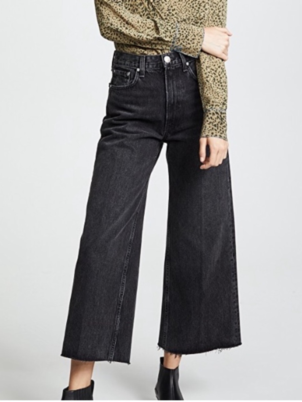 rag & bone Wide-Leg Jean High-Rise Denim Jeans Washed Black Size 27